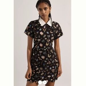 Anthropologie Maeve Short-Sleeve Collared Scallop Mini Dress